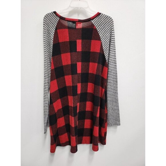 White Birch Womens BOHO Sweater Dress XL Black Red Plaid Soft Knit Long Sleeve - Picture 6 of 7